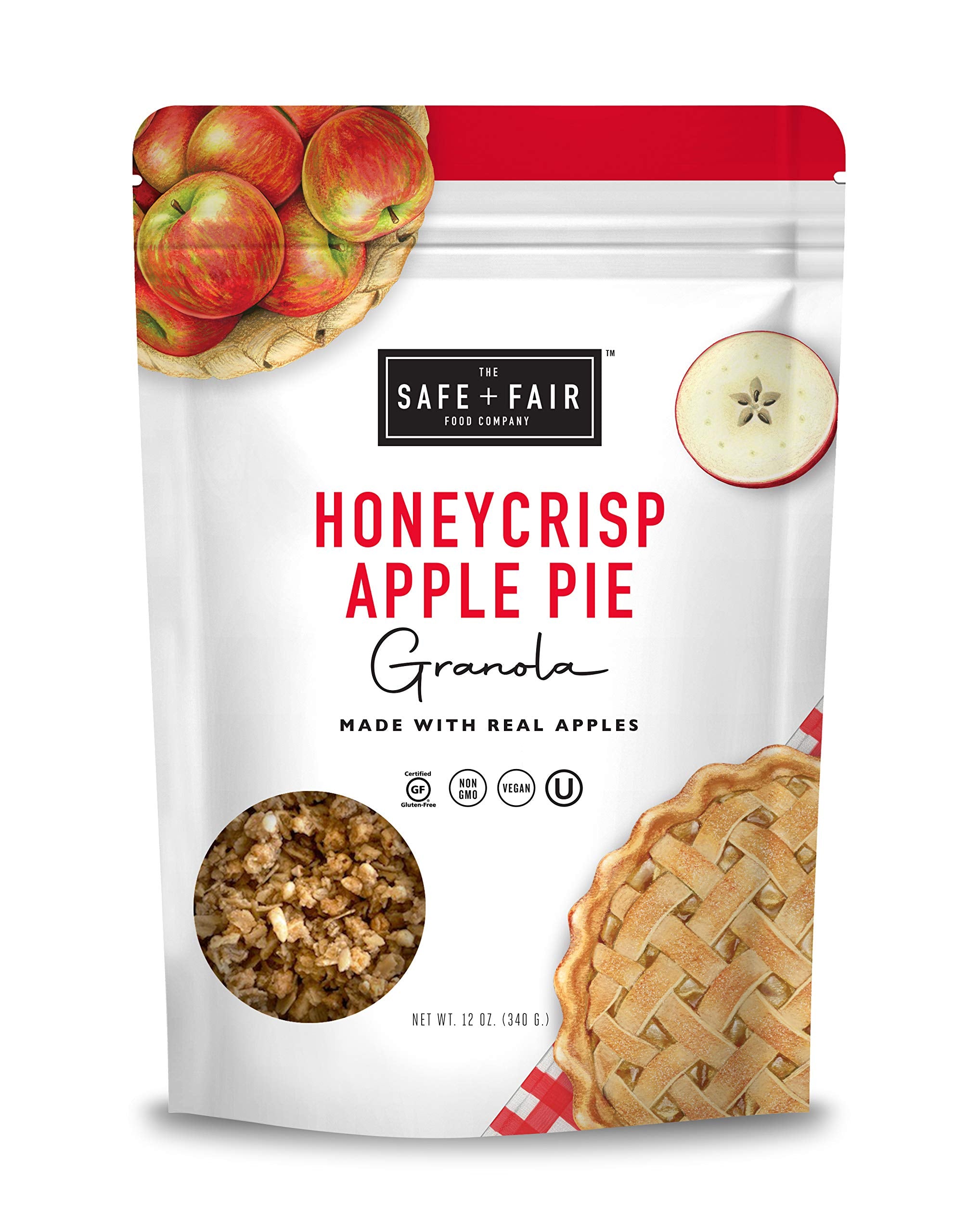Safe + Fair Honeycrisp Apple Pie Granola - Gluten-Free, Vegan & Plant-Based Snack with Real Honeycrisp Apples, Whole Grains, Non-GMO, Kosher, No