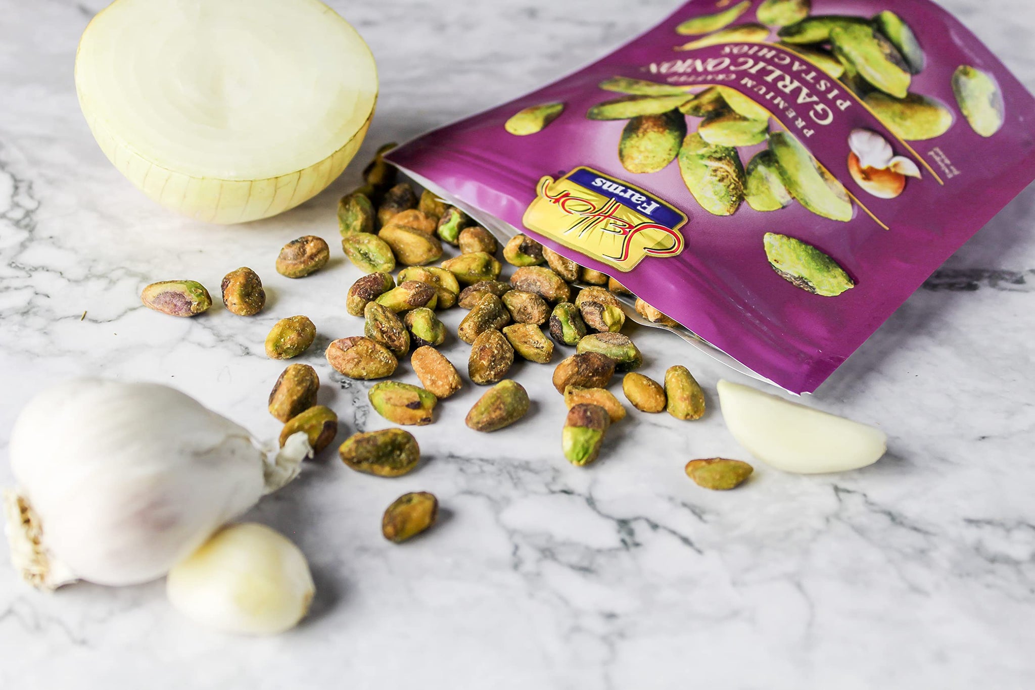 Setton Farms Naturally Seasoned Pistachio Kernels, Garlic Onion, No Shell Pistachios, Certified Non-GMO, Gluten Free, Vegan and Kosher, 5 oz