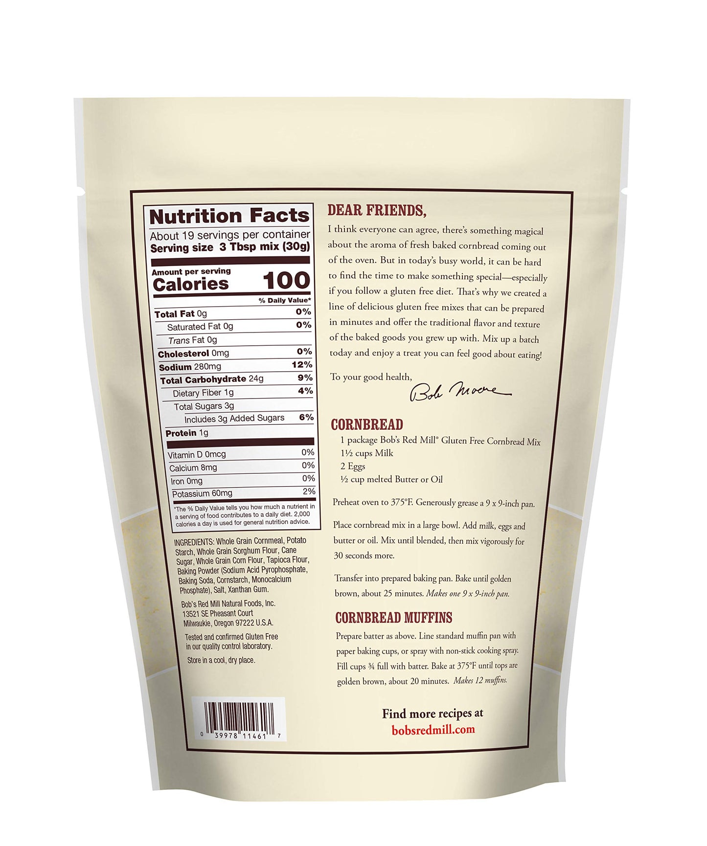 Bob's Red Mill Gluten Free Cornbread Mix, 20-ounce