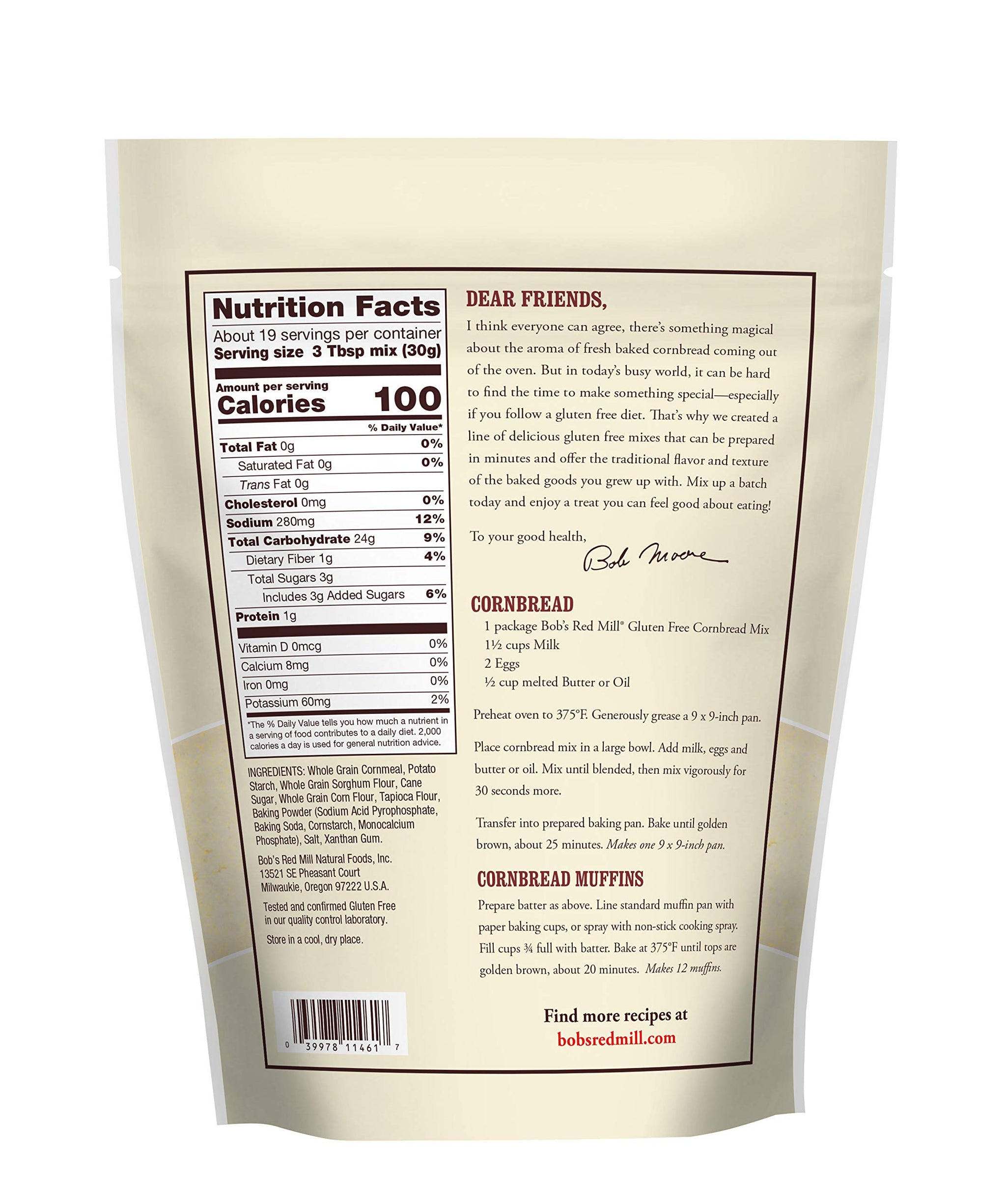 Bob's Red Mill Gluten Free Cornbread Mix, 20-ounce