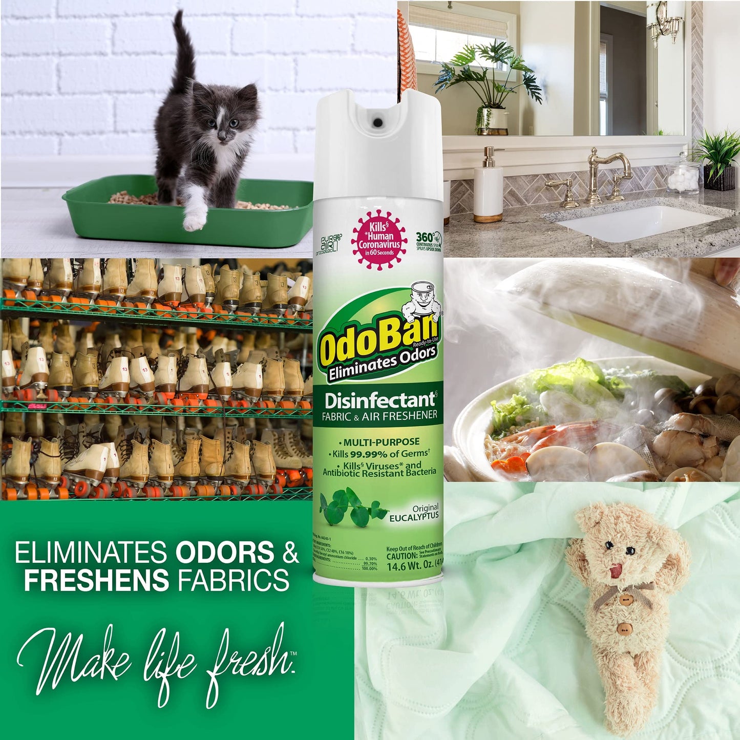 OdoBan Ready-to-Use Disinfectant and Odor Eliminator, Set of 2, 14.6 Ounce 360-Degree Continuous Spray Air Freshener and 1 Gallon Multi-Purpose