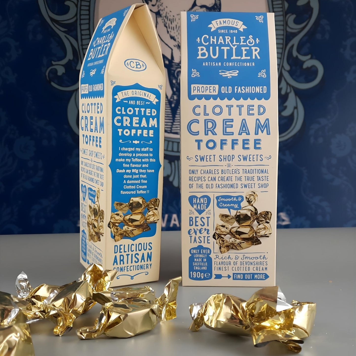 Charles Butler Clotted Cream Toffees 190g (6.7oz) | Handmade English Creamy Toffee Candy Individually Wrapped | Old-Fashioned British Sweets Gift Box