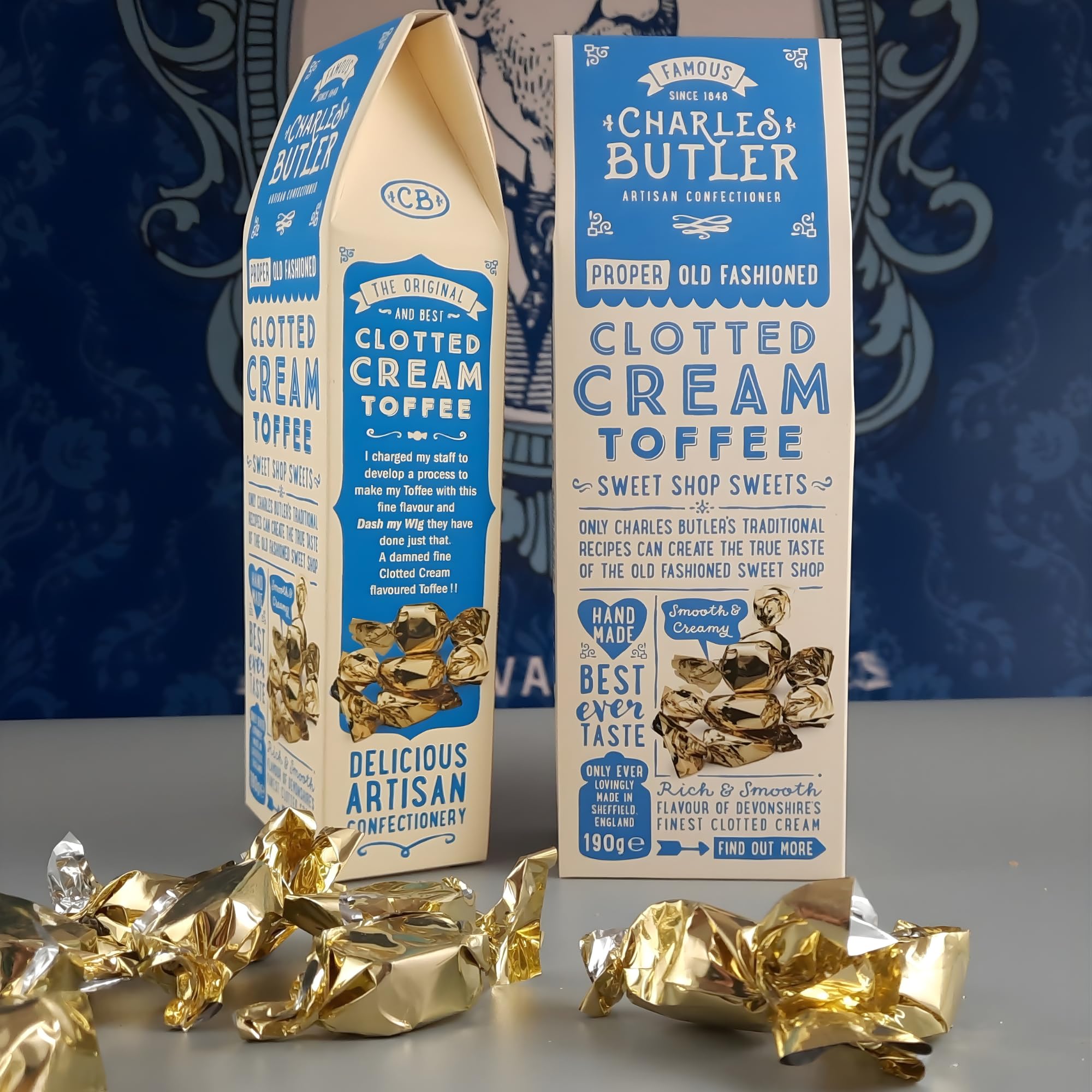 Charles Butler Clotted Cream Toffees 190g (6.7oz) | Handmade English Creamy Toffee Candy Individually Wrapped | Old-Fashioned British Sweets Gift Box