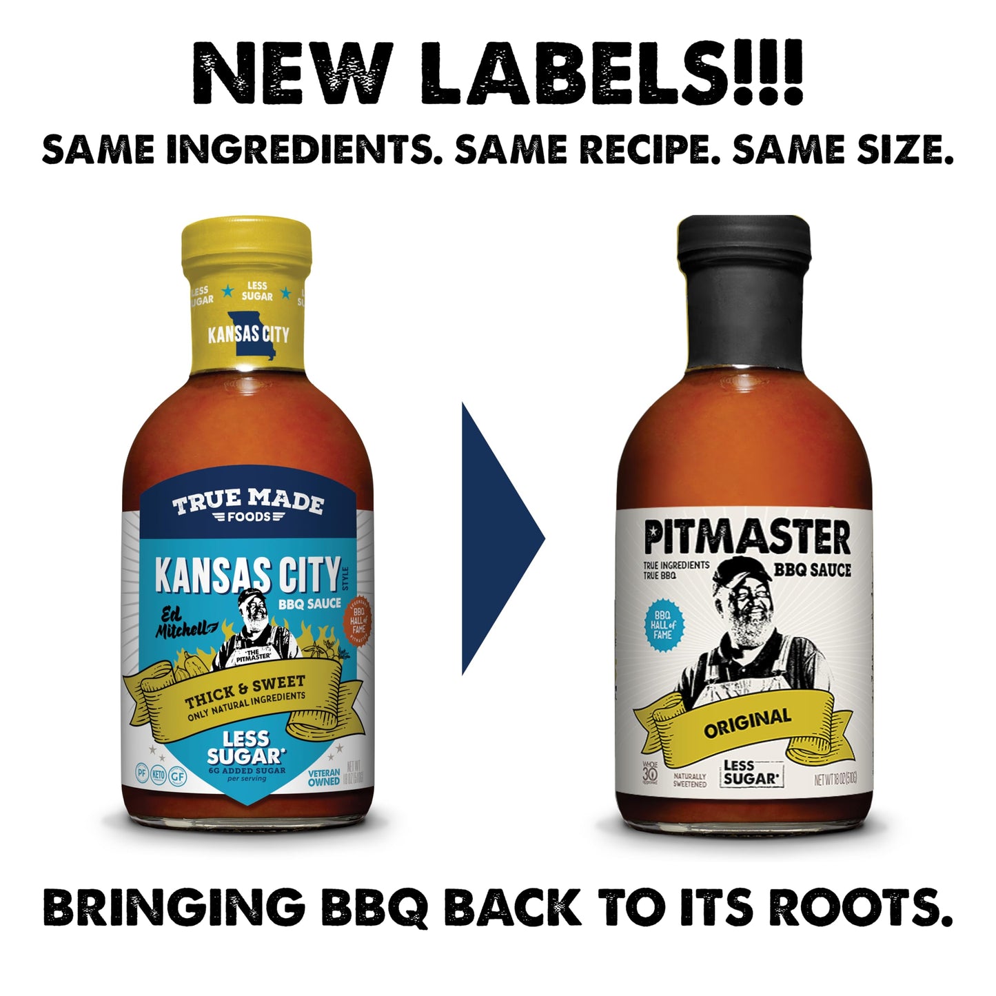Pitmaster Original Flavor, Kansas City Style BBQ Sauce by True Made Foods & Ed Mitchell - Thick and Sweet, Low Sugar BBQ Sauce - Sweetened