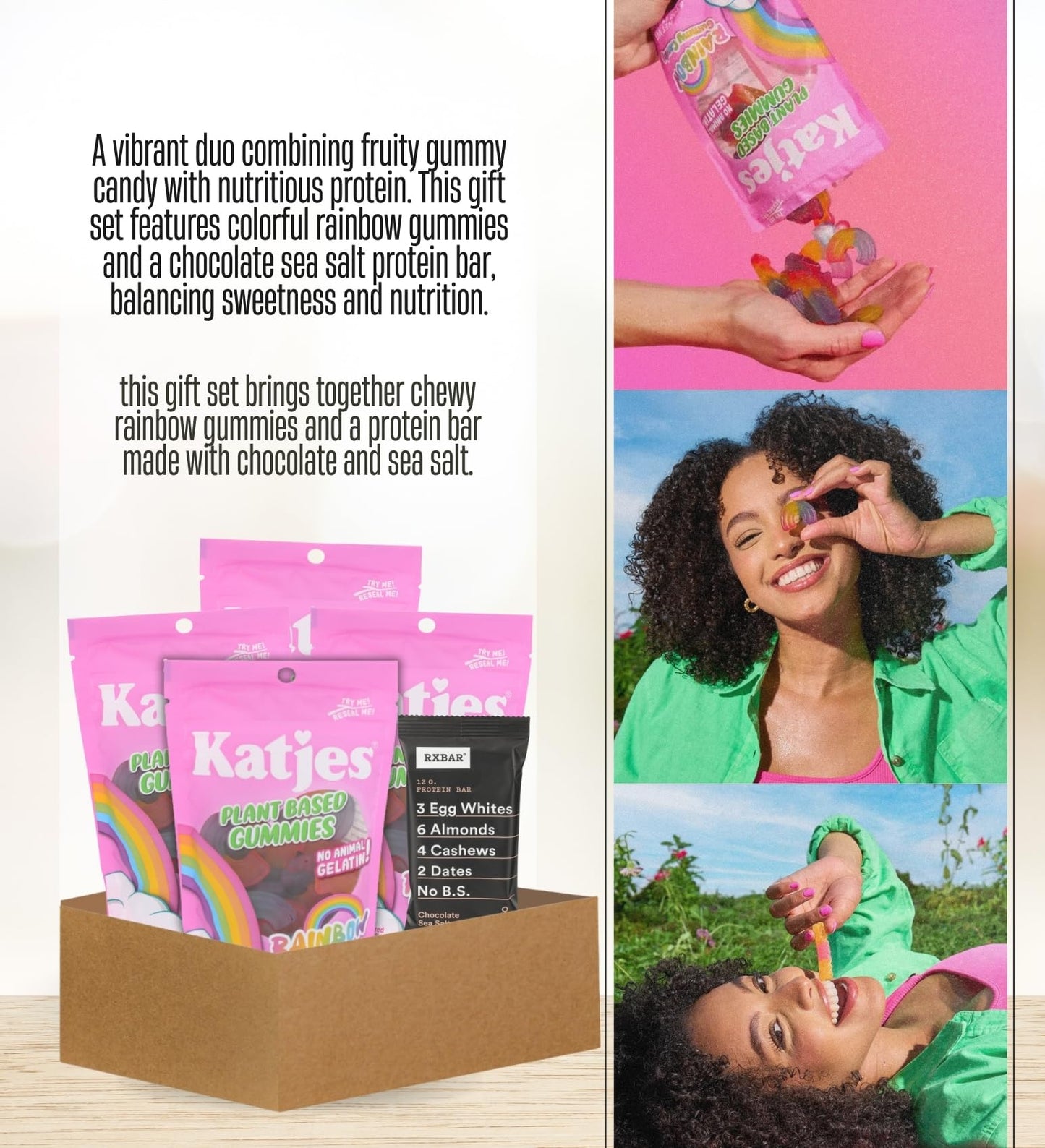 4x Unicorn Gummies - 4.9OZ Bundle with Bar Protein Choc S Salt - 1.8OZ - Rainbow Gummy Candy and Strips with Chocolate Sea Salt Protein Bar - Gift Set