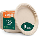 100% Compostable Paper Plates, Heavy Duty Disposable Plates [125-Pack] 9 Inch Plates - Eco-Friendly, Biodegradable Sugarcane Bagasse, Natural