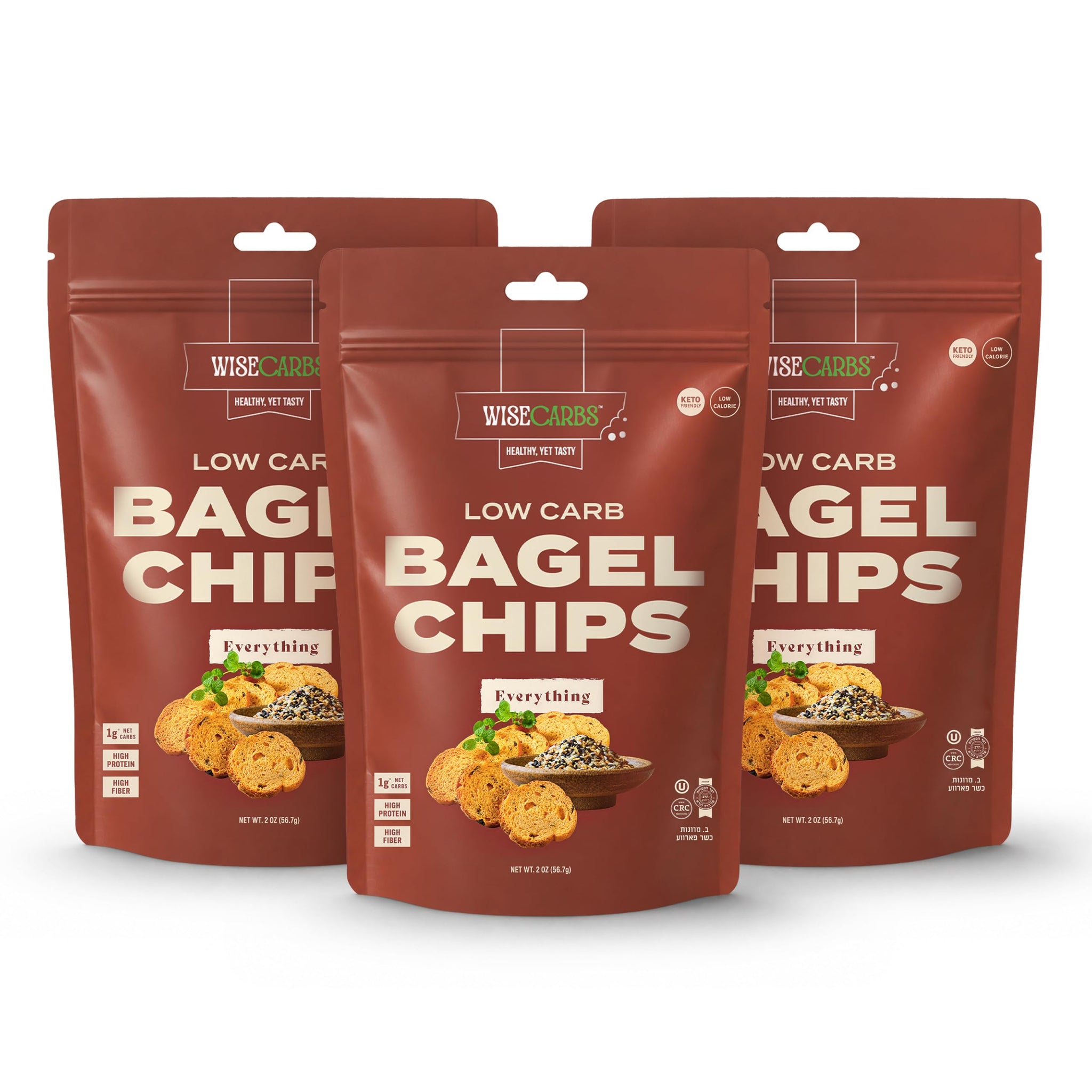 WISECARBS Low-Carb Bagel Chips High Protein Everything Flavor Bagel Chips Keto Crackers Chips - Kosher - Healthy Snacks Low Carb Snacks, Keto Snacks