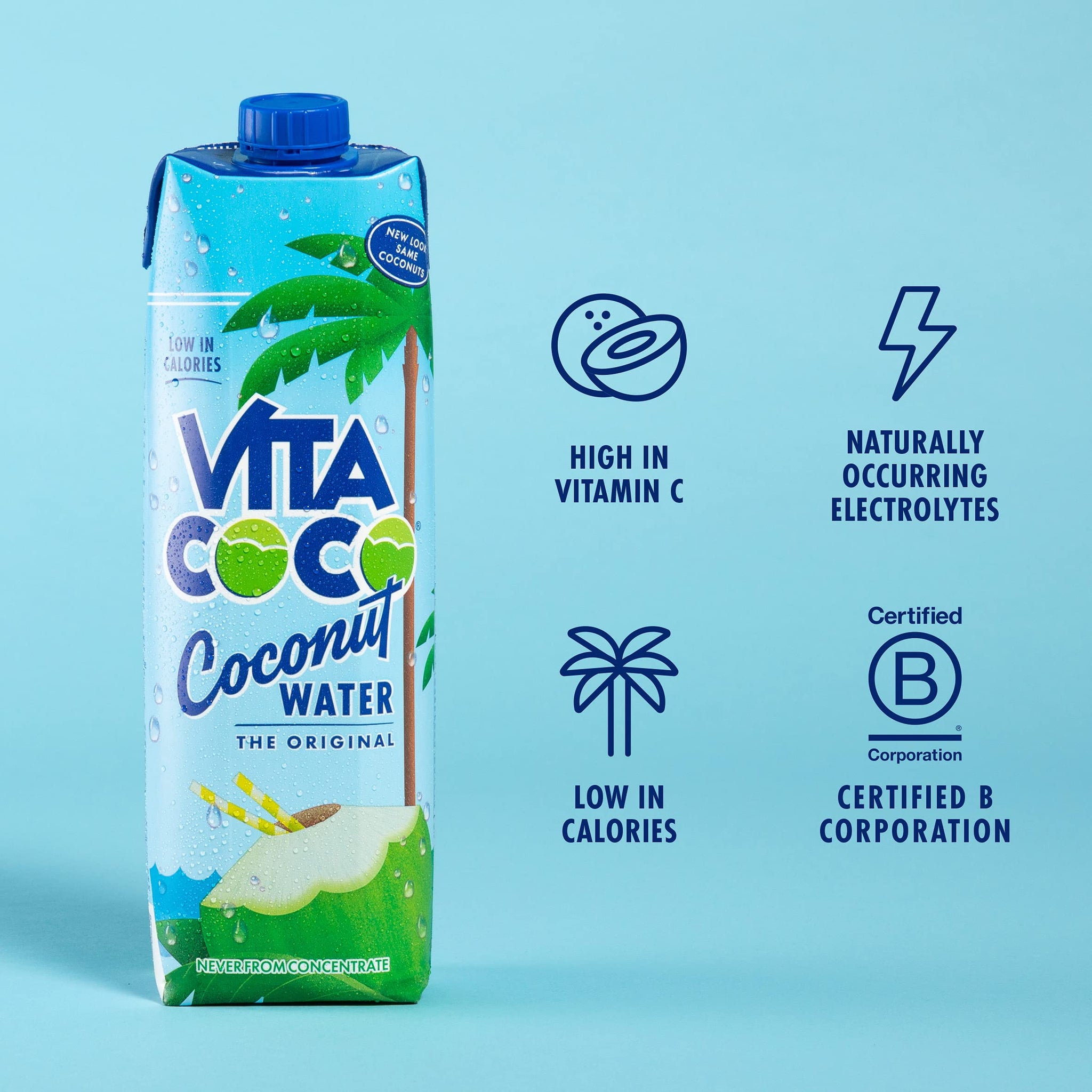 Vita Coco Coconut Water, Pure Original, Refreshing Coconut Taste, Natural Electrolytes, Vital Nutrients, 33.8 Oz (Pack of 6)