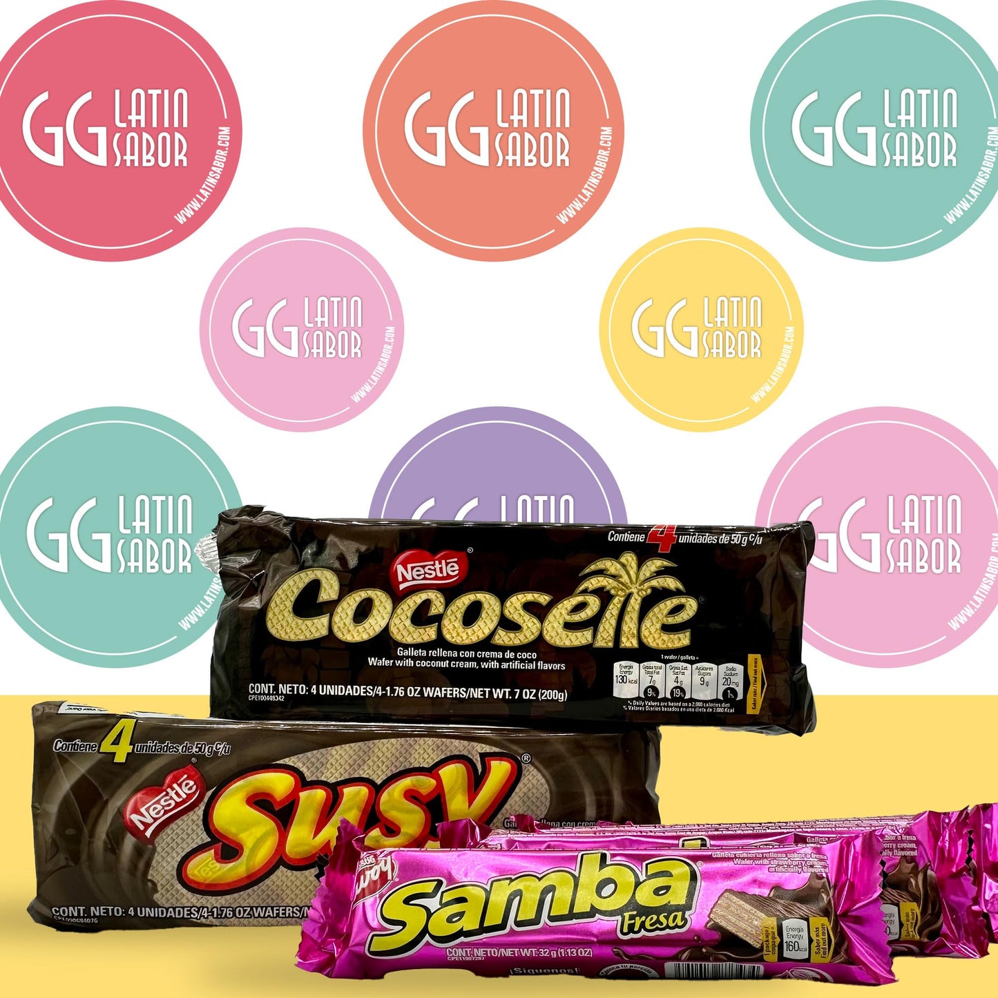 SAMBA CHOCOLATE - COCOSETTE - SUSY Venezuelan Food Cookies Wafers Rollers Chocolate Covered Hazelnut, Cookies Wafers Coconut Cream, Assorted Cookie