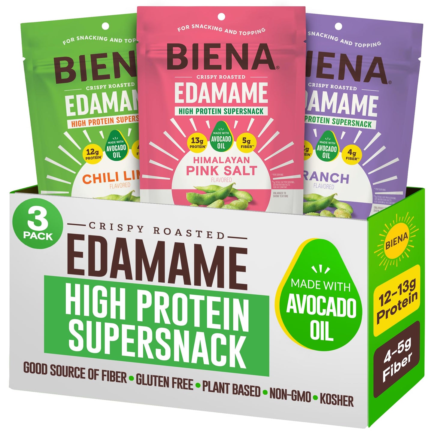 Biena Edamame Beans Snack High Protein Snacks - Healthy Office Snacks For Adults and Kids, 13g of Protein, 130 Low Calorie, Crunchy Edamame, Vegan
