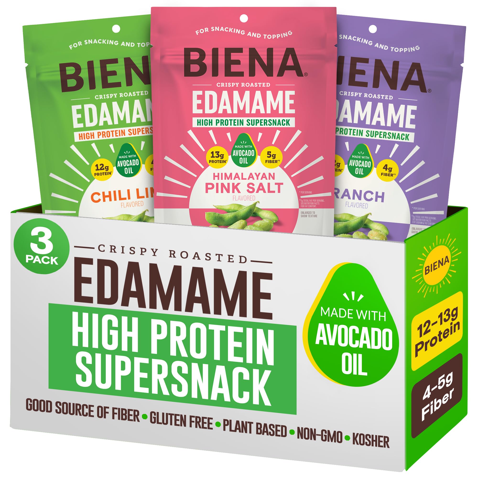 Biena Edamame Beans Snack High Protein Snacks - Healthy Office Snacks For Adults and Kids, 13g of Protein, 130 Low Calorie, Crunchy Edamame, Vegan