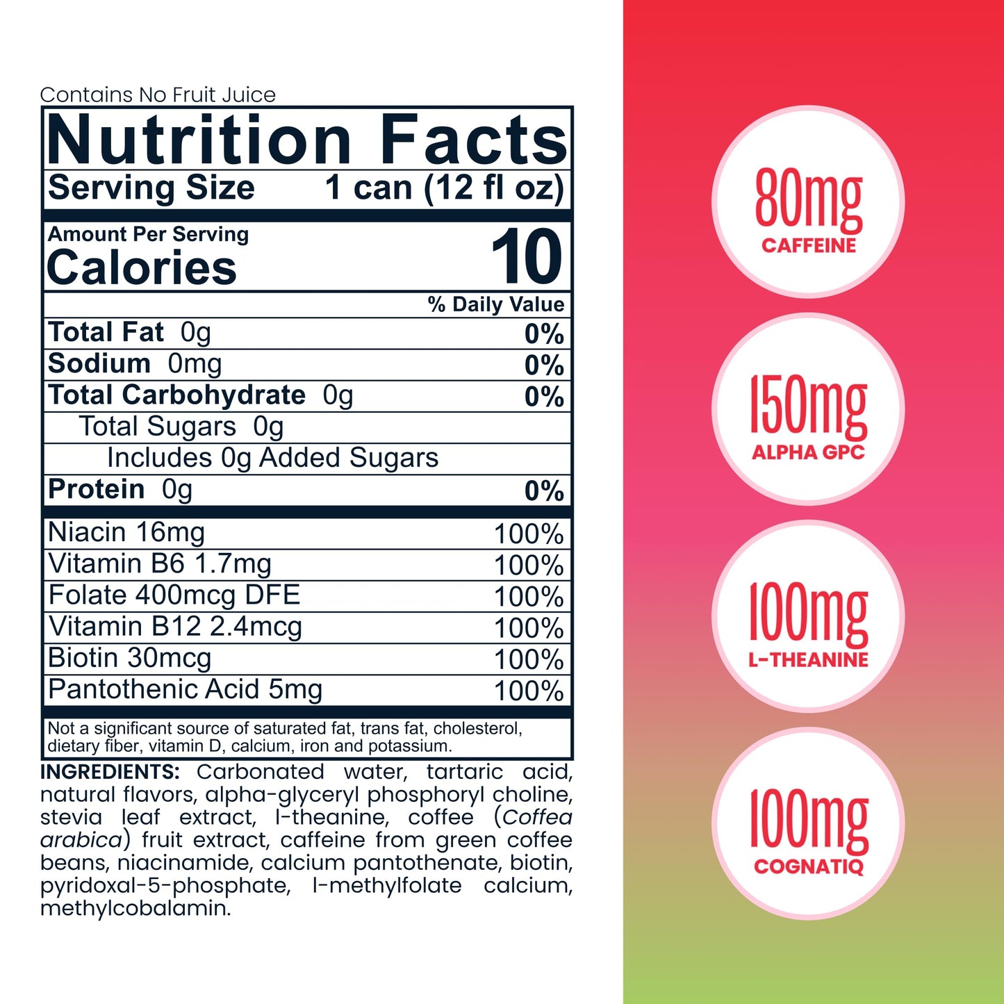 Be LOVE™ Nootropic Energy Drink - 80mg Natural Caffeine, L-Theanine & Alpha-GPC for Clean Calm Focus - Zero Sugar, Low Calorie, 100% DV B-Vitamins