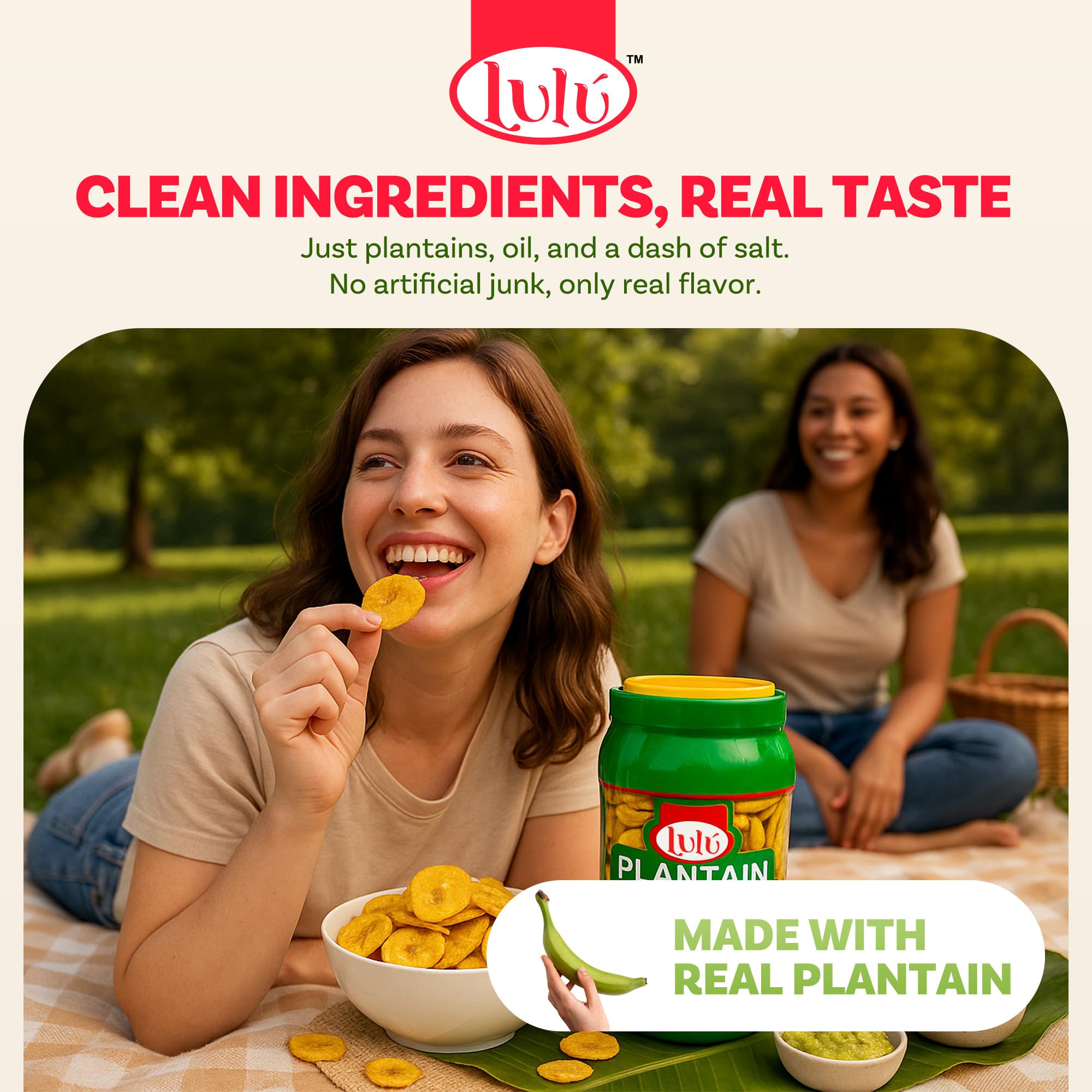 LULU Plantain Chip Coins - Original Flavor, 20 oz Jar - Crunchy Plantain Slices - No Artificial Colors or Preservatives - Ready-to-Eat Snack