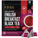 VINIA English Breakfast Black Tea Bags, Made with Organic Tea, Infused with Piceid Resveratrol for Heart Health, Nitric Oxide, Physical Energy
