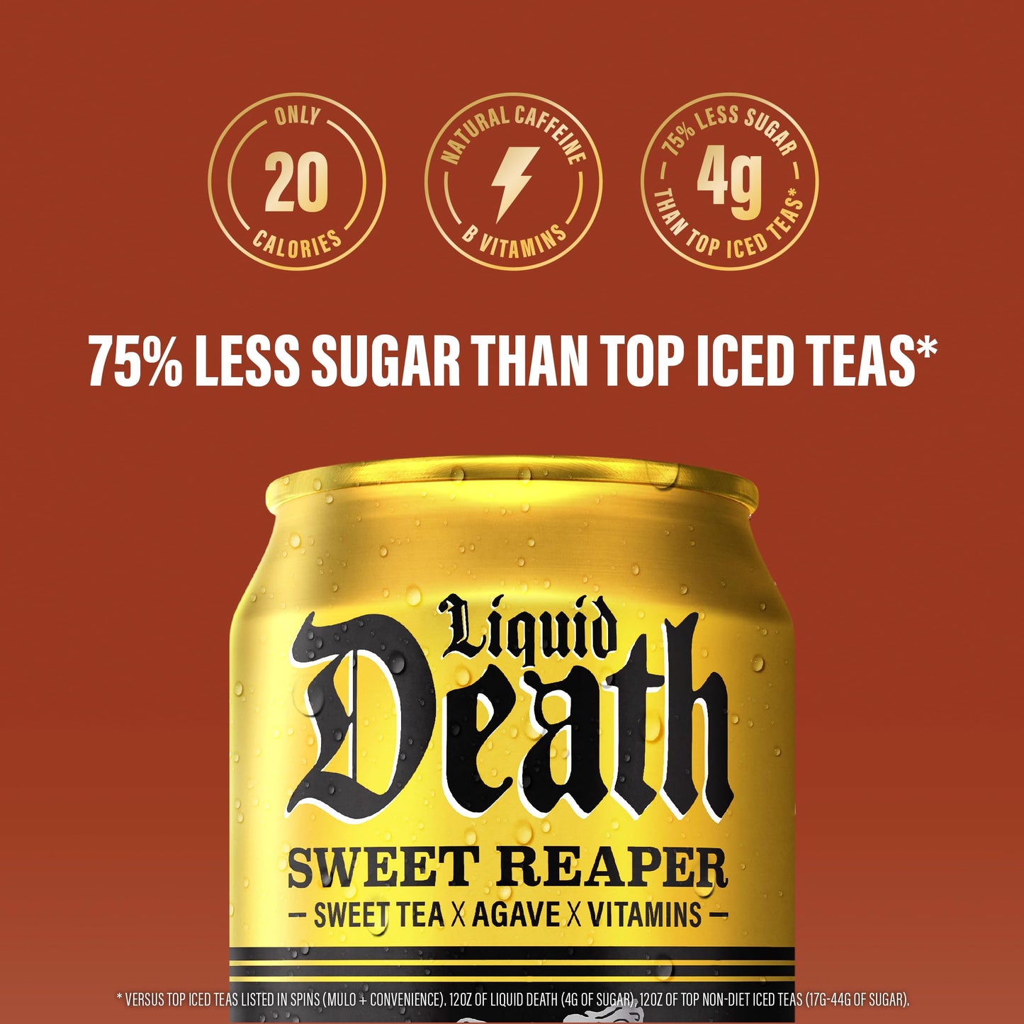Liquid Death Iced Tea - Sweet Reaper (Black Sweet Tea), Less Sugar*, Boost of Caffeine, B Vitamins, No Artificial Sweeteners, 12 Fl Oz (Pack of 12)