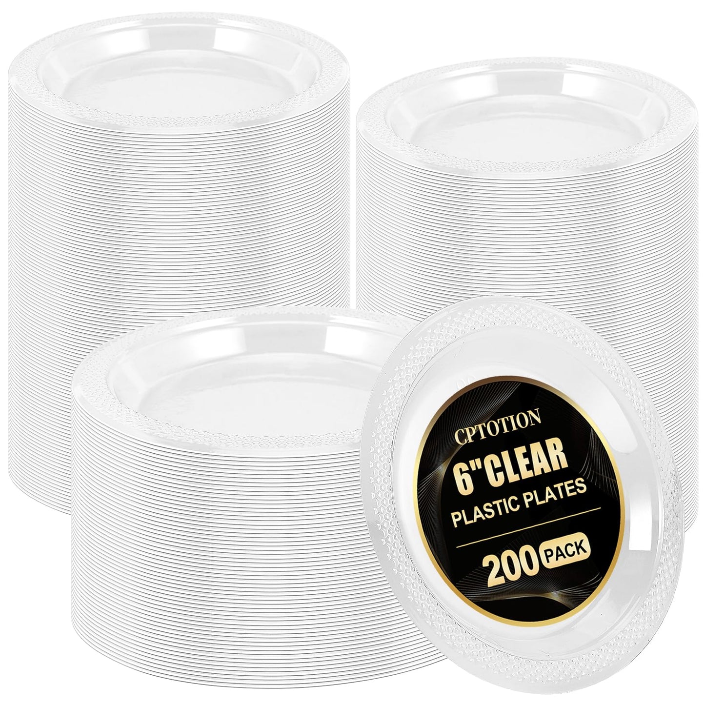 Cptoion 200 Pack 6 Inch Clear Plastic Dessert Plates - Disposable Round Appetizer and Small Cake Plates for Party, Dinner, Wedding, Catering, Birthday