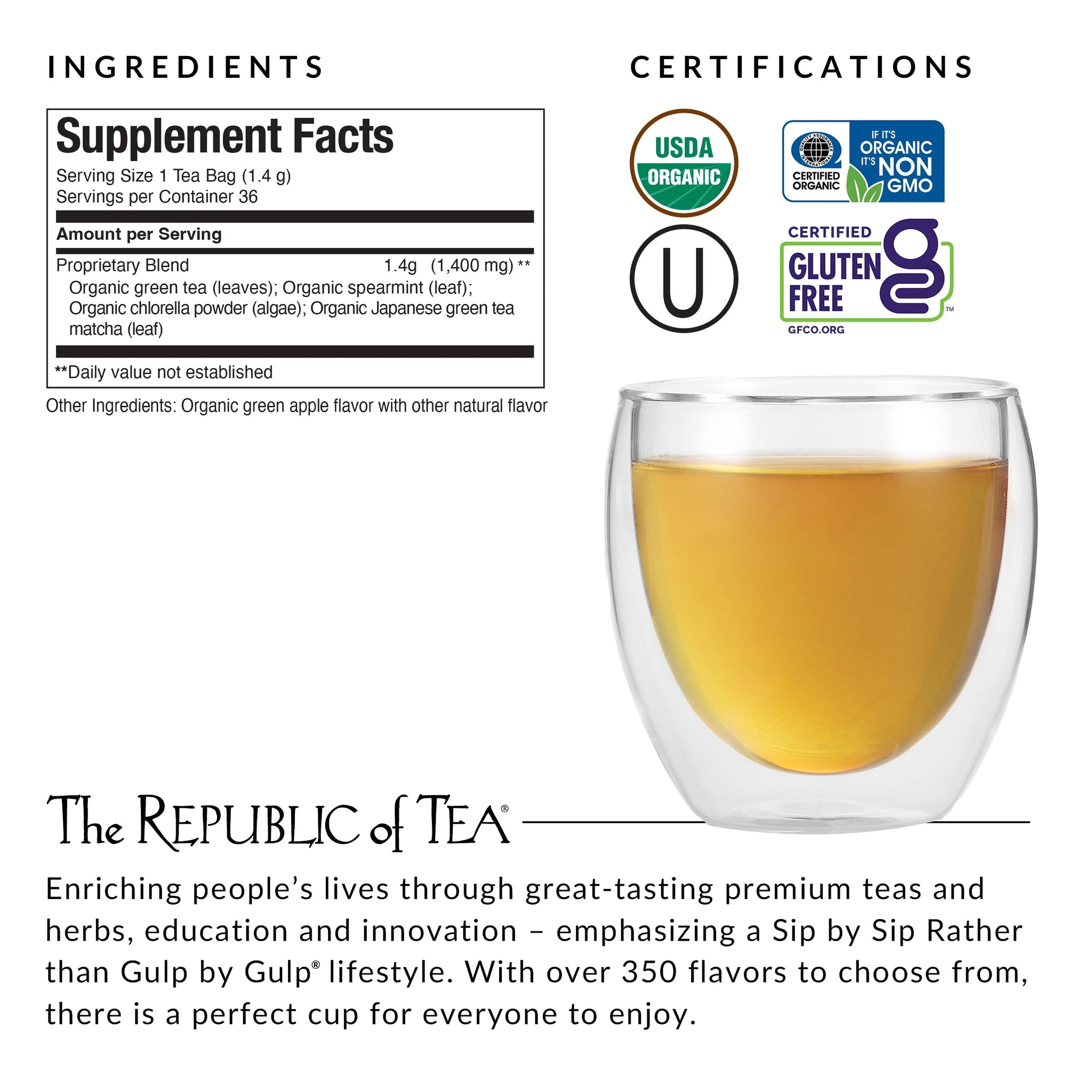 The Republic of Tea - Organic SuperGreen Detox Green Tea, 36 Tea Bags, Gluten Free
