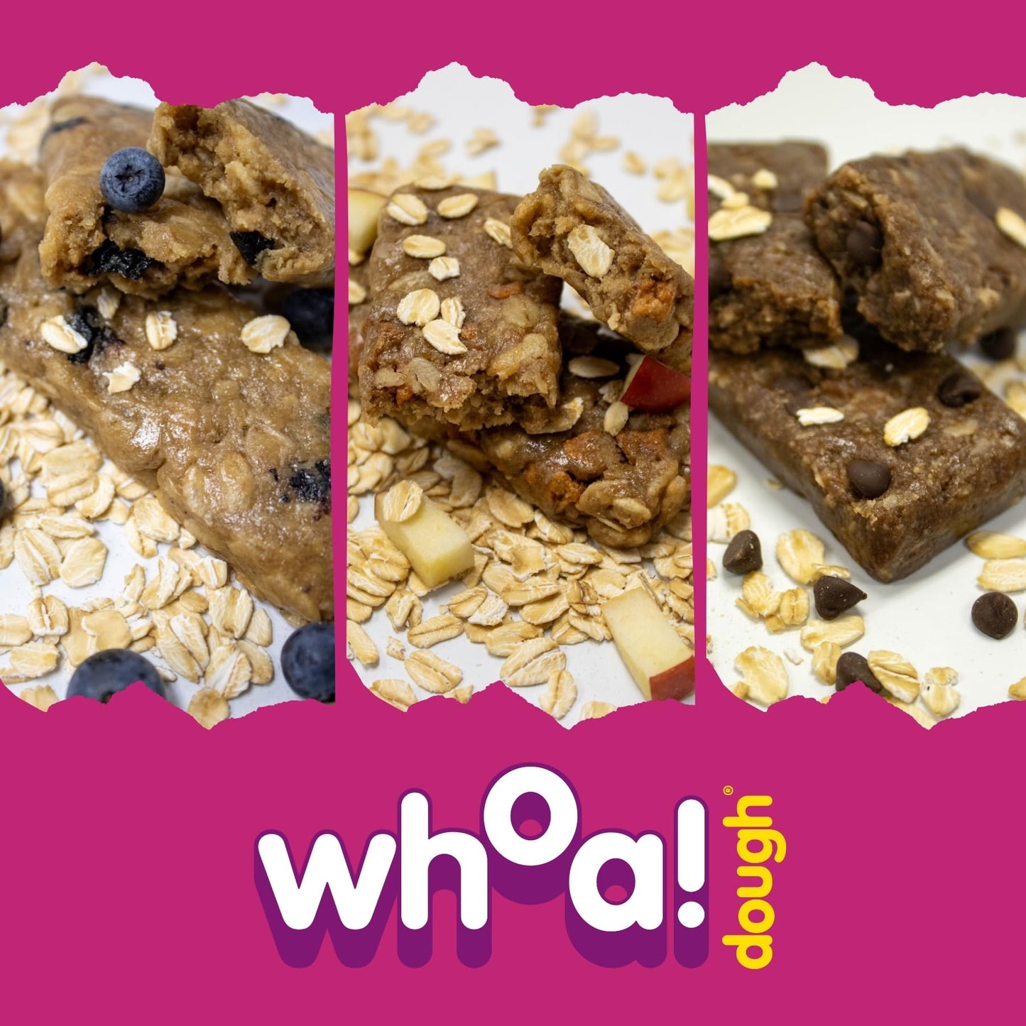 Whoa! Dough Top 9 Allergen Free Chewy Oat Bars - 3-Flavor Variety Pack | (6) 1.41 oz Individually Wrapped Bars | 5-6g Fiber, Allergen Friendly
