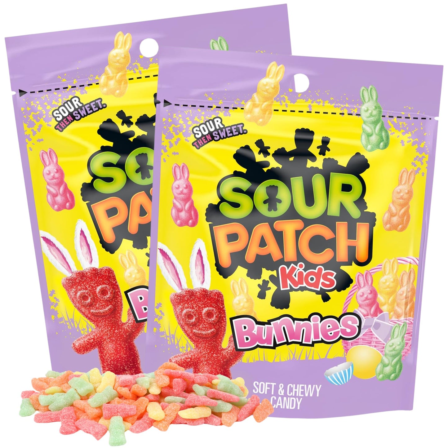Sweetzo Sour Patch Bunnies, Gummy Candy Easter Basket Stuffers, Soft and Chewy Candies (2, 10 Ounces)