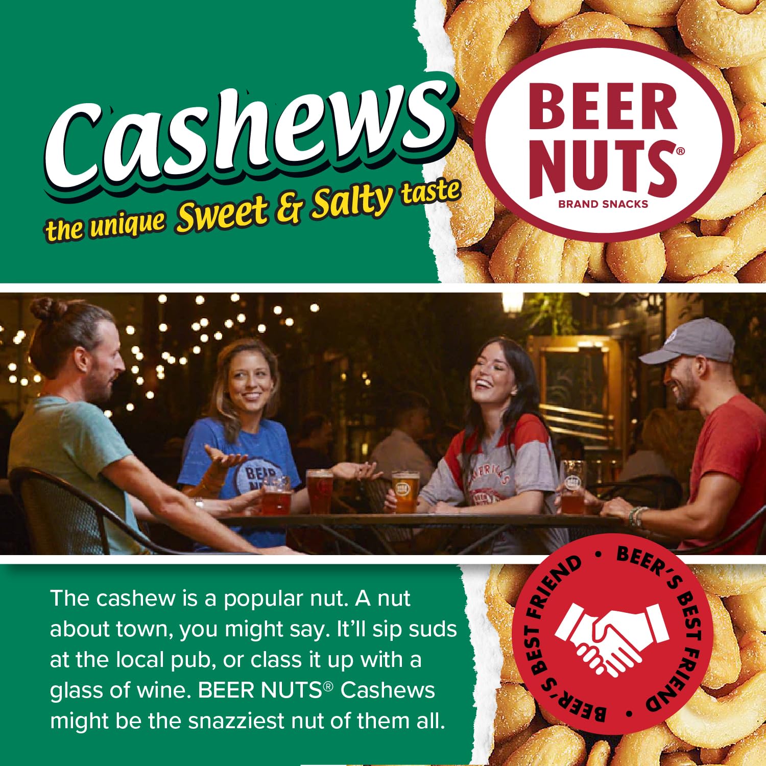 Beer Nuts Cashews, Travel Packs, Crunchy Party Pretzels, Cheese Sticks, Sesame Sticks, Roasted Corn Nuts, & Original Roasted Sweet Glazed Salted