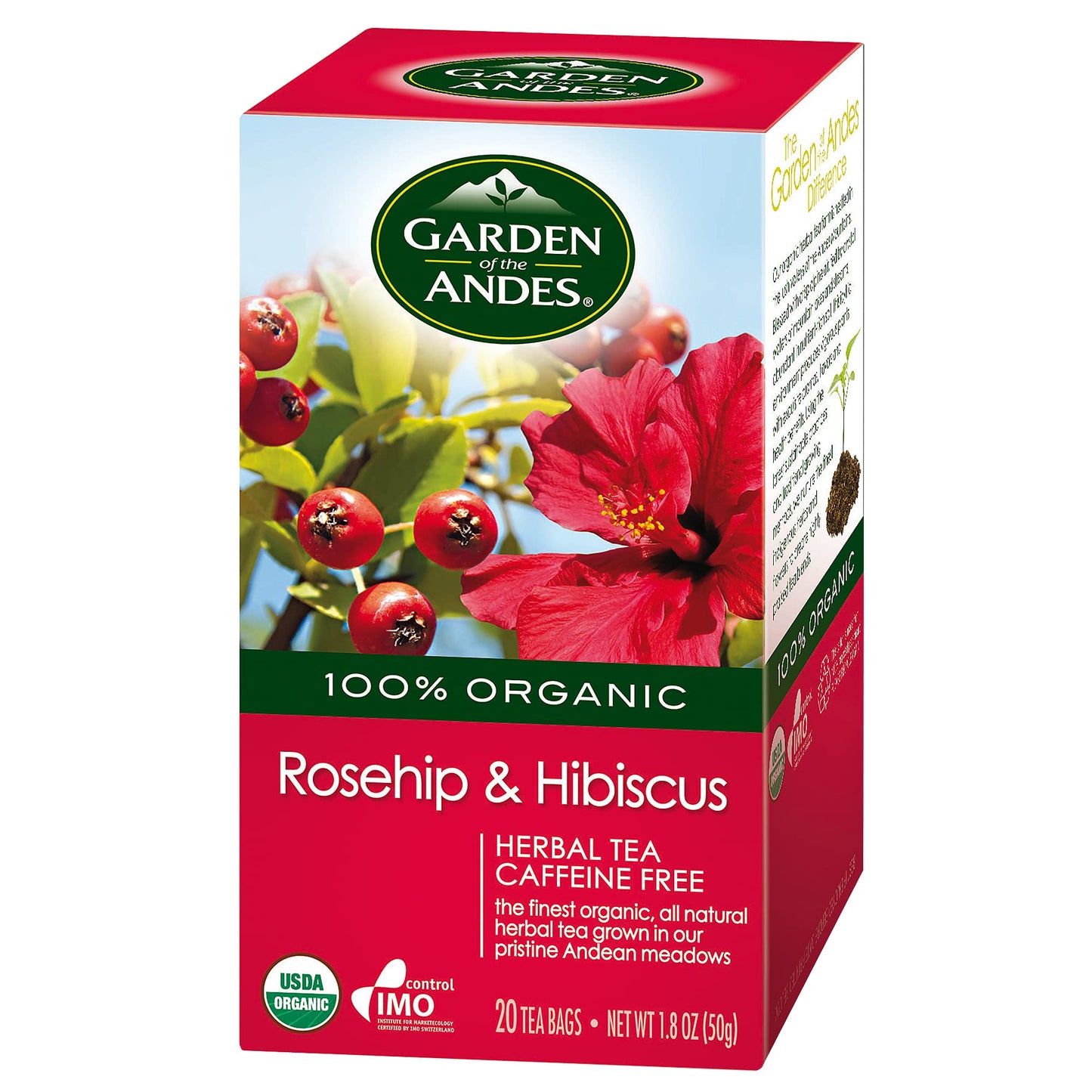 Garden of the Andes Herbal Organic Decaf Rosehip and Hibiscus Hot Tea Bags, 0.9 oz, 20 Count, (Pack of 6)