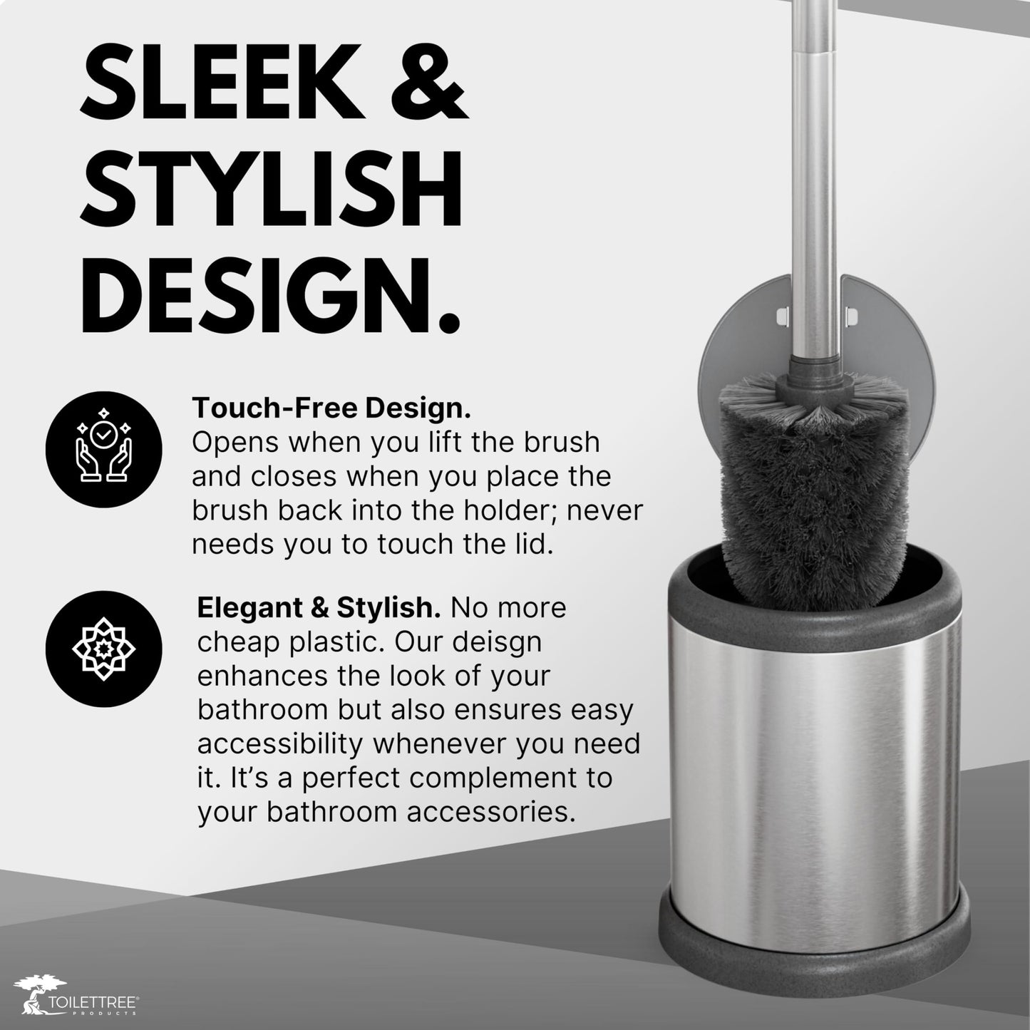 ToiletTree Products Toilet Brush with Lid - Sleek Toilet Bowl Brush and Holder - Toilet Scrubber Brush Set with Heavy-Weight Base - Lidded Toilet Bowl