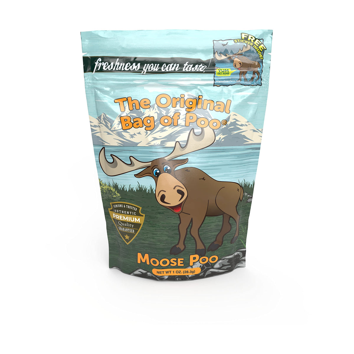 The Original Bag of Poo®, Moose Poo (Black Cherry Flavor Cotton Candy) Novelty Poop Gag Gift. Free sticker inside.