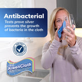 KleenCloth Reusable Antibacterial Cleaning Cloths - Removes 99.99% of Bacteria with Just Water | Silver-Embedded, Chemical, Odor, Streak