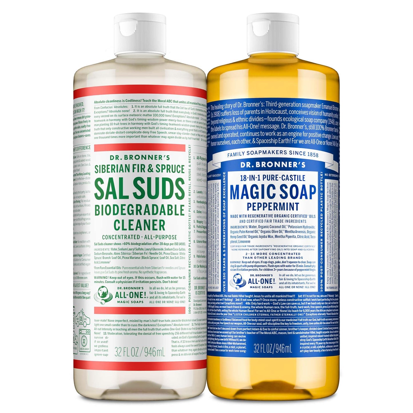 Dr. Bronner’s Pure-Castile Magic Soap Variety Pack & Sal Suds Biodegradable Cleaner Liquid Body Soap, All-Purpose Cleaner, Vegan, Cruelty-Free