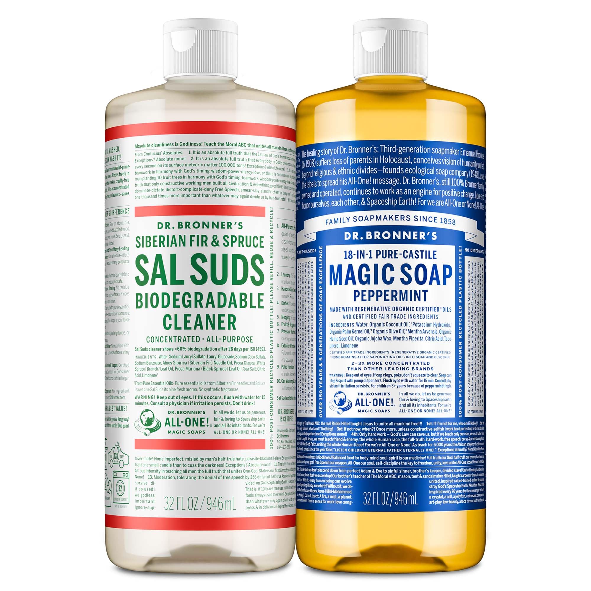 Dr. Bronner’s Pure-Castile Magic Soap Variety Pack & Sal Suds Biodegradable Cleaner Liquid Body Soap, All-Purpose Cleaner, Vegan, Cruelty-Free