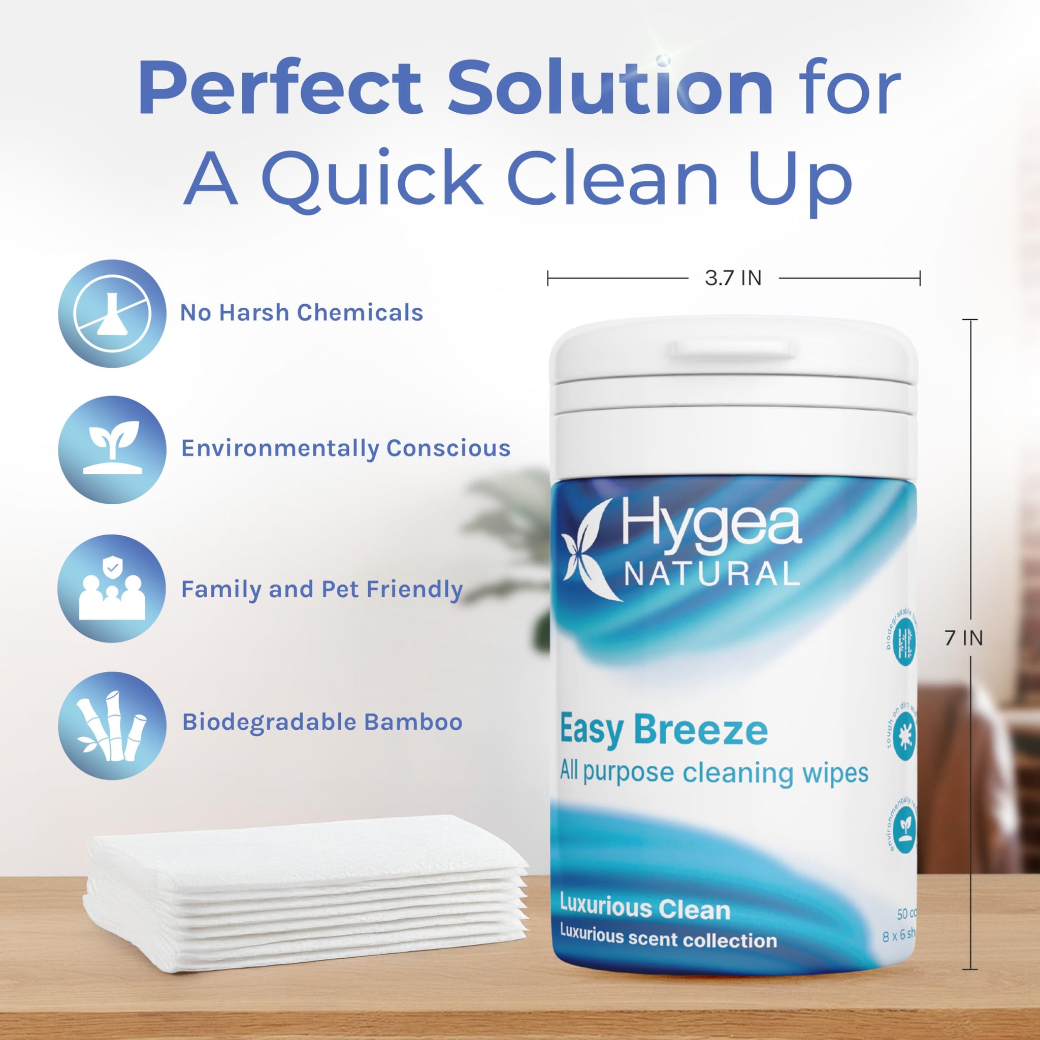 Hygea Natural EasyBreeze Luxurious Clean All Purpose Cleaning Wipes - Multipurpose Cleaner - Dirt and Grease Wipes (Pack of 1)