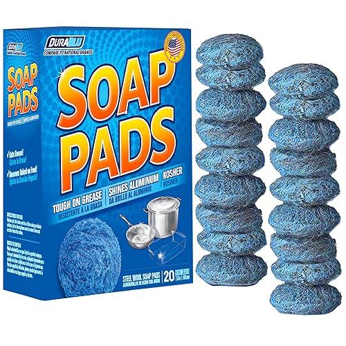 SCRUBIT 20 PK Steel Wool Soap Pads - [Updated Not-Kosher!] - Metal Scouring Cleaning Pads for Dishes, Pots and Ovens - Pre-Soaped scrubbing Pads