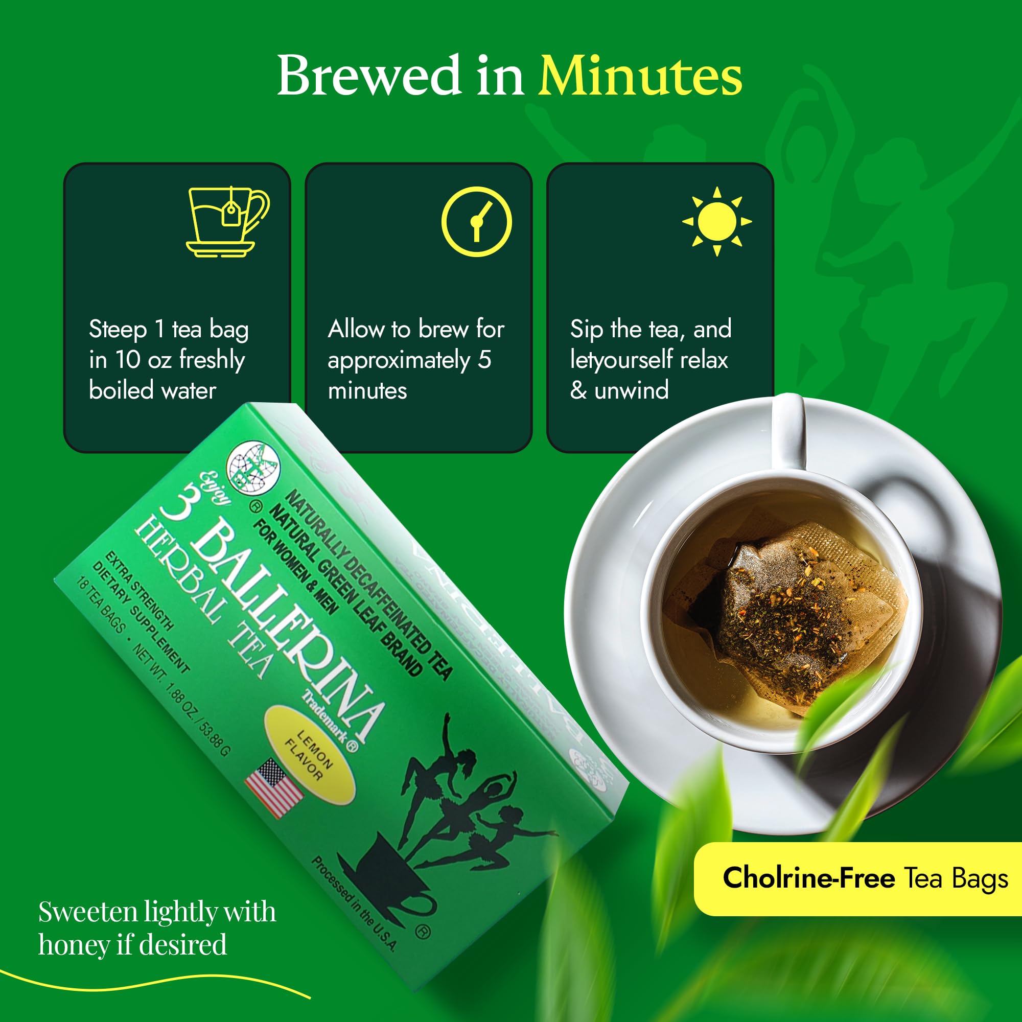 3 Ballerina Diet Tea Extra Strength - Lemon-Flavored Herbal Tea Bags for Digestive Comfort and Weight Maintenance - Pack of 1 (18 Count)