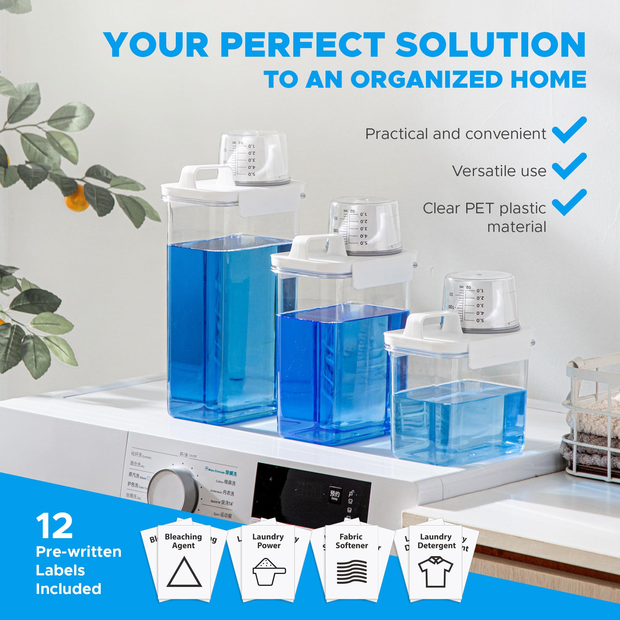 [3 Pack] Liquid Laundry Detergent Dispenser for Laundry Room Organization and Storage, 78oz Large Capacity Laundry Soap Containers with 12 Removable