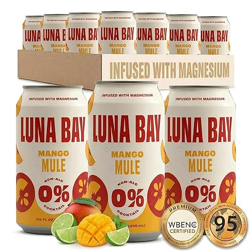 Luna Bay Zero Percent Tea Mocktail - Sparkling Tea Non-Alcoholic Beverage with Yerba Mate & Magnesium Glycinate, Vegan, Low Sugar, Non-GMO and Gluten