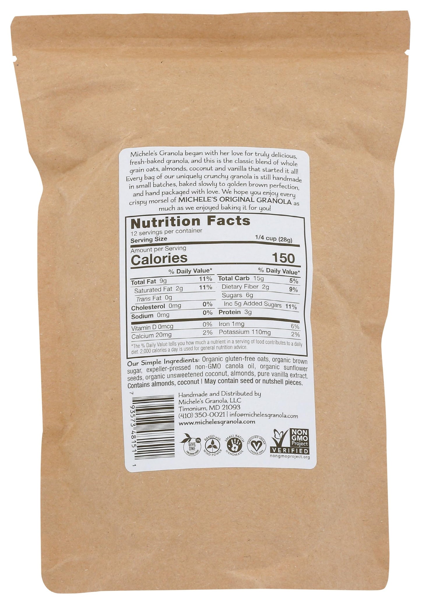 Michele's Granola - Original - Handmade Non-GMO Whole Grain Oats - Free of Gluten, Soy, Wheat, & Dairy