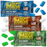 MEG - Military Energy Gum | 100mg of Caffeine Per Piece + Increase Energy + Boost Physical Performance + Multi Flavors of Arctic Mint, Spearmint