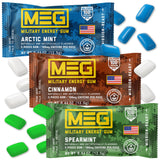 MEG - Military Energy Gum | 100mg of Caffeine Per Piece + Increase Energy + Boost Physical Performance + Multi Flavors of Arctic Mint, Spearmint