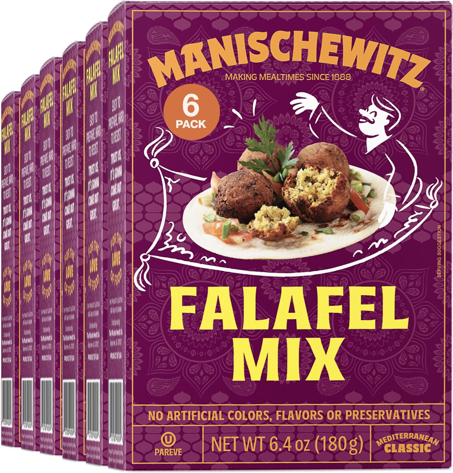 Manischewitz Mediterranean Falafel Ball Mix, 6.4oz (6 Pack) | All Natural | Sugar Free | Good Source of Protein | Wholesome & Nutritious