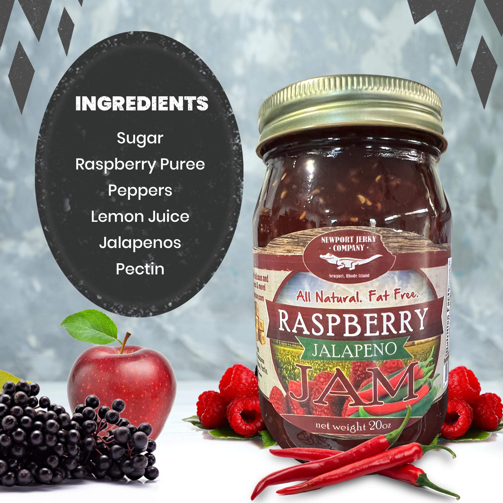 Newport Jerky Company All Natural Gourmet Raspberry Jalapeno Jam | Classic Spread for Burgers, Sandwiches, Toast, Cream Cheese, Charcuterie | Made in