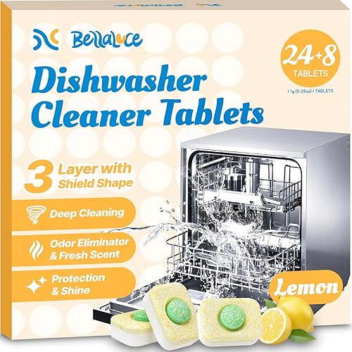 Dishwasher Cleaner Tablets - Dishwasher Cleaner And Deodorizer Tablets Lemon Scented, Heavy Duty Deep Clean Descaler Pods for Septic Safe, Prevents