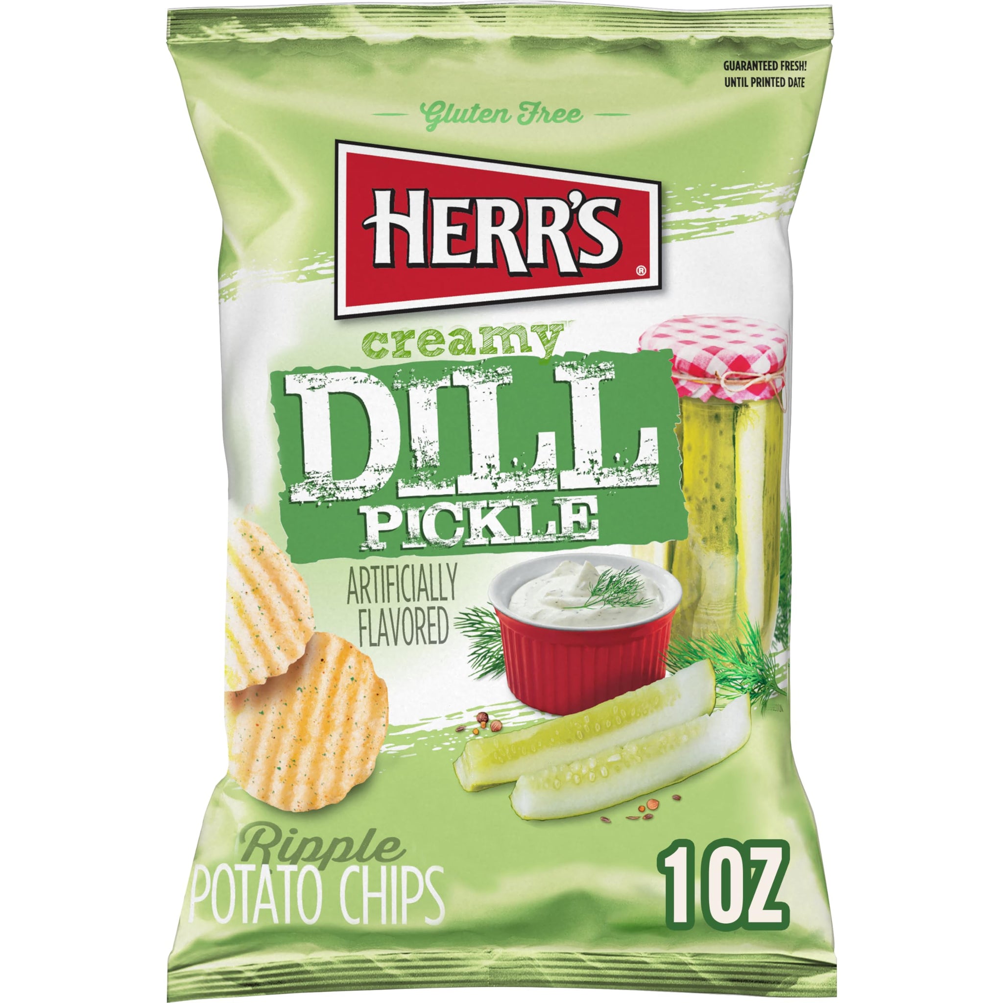 Herr's Creamy Dill Pickle Potato Chips, 1 Ounce (Pack of 42 Bags) - Tangy & Creamy Dill Flavor, Perfect for On-the-Go Snacking