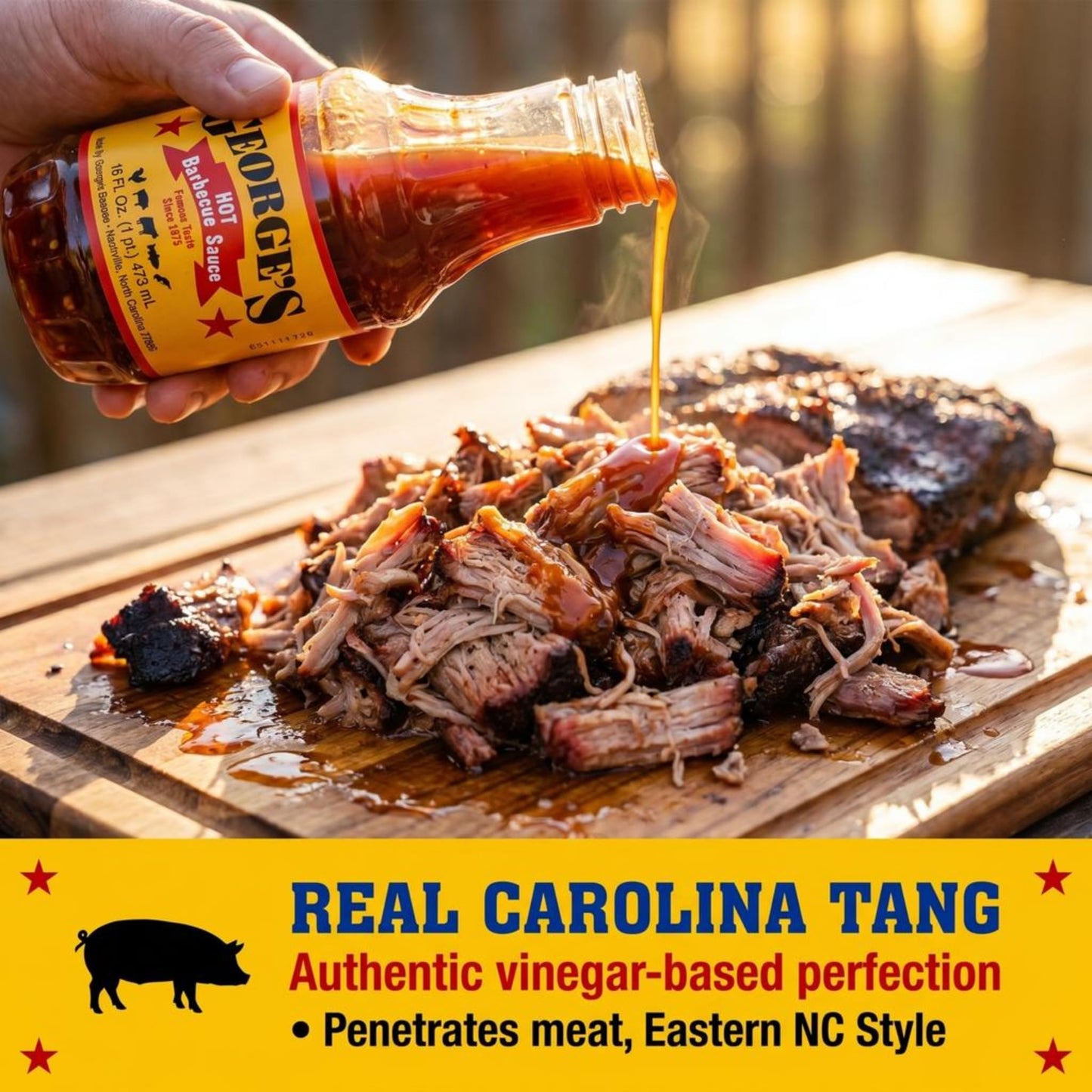 George's Hot BBQ Sauce - Authentic Eastern North Carolina Vinegar-Based Spicy Family Recipe Since 1975 | Gluten-Free All-Natural Spicy Carolina BBQ