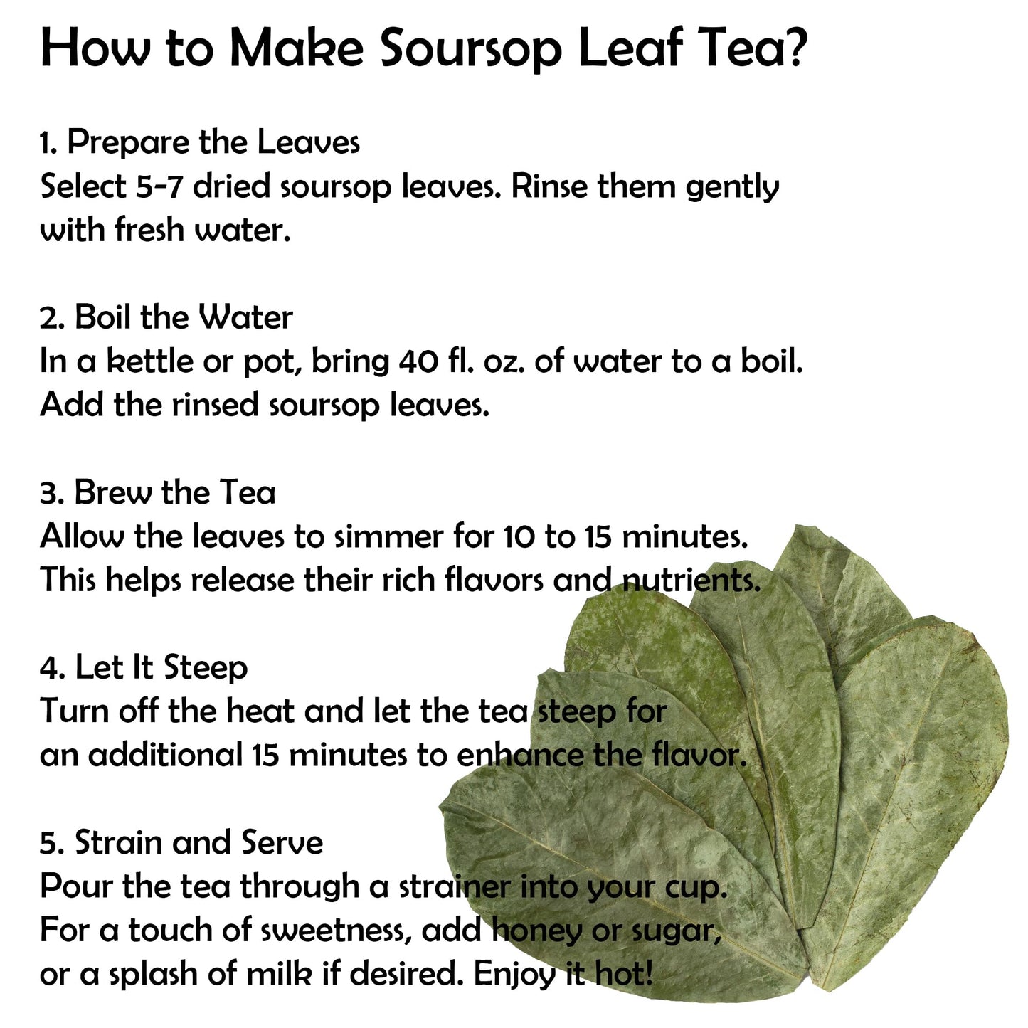 Dried soursop leaves Graviola Leaves Tea - Whole Dried Guanabana Loose Leaf, 100+ Leaves, Caffeine-Free, Vacuum-Sealed Pack