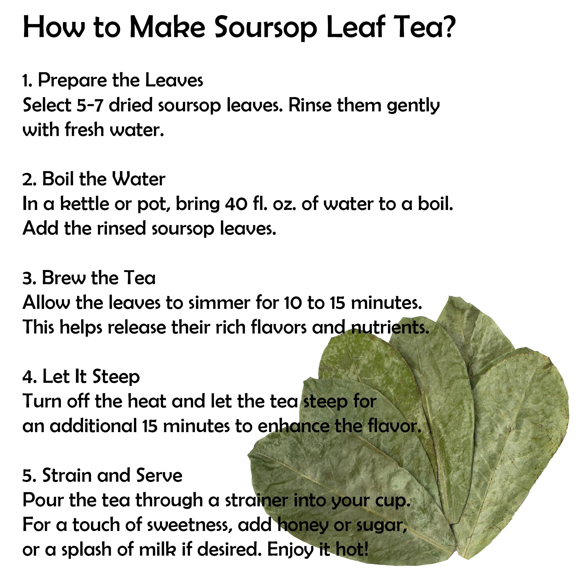 Dried soursop leaves Graviola Leaves Tea - Whole Dried Guanabana Loose Leaf, 100+ Leaves, Caffeine-Free, Vacuum-Sealed Pack