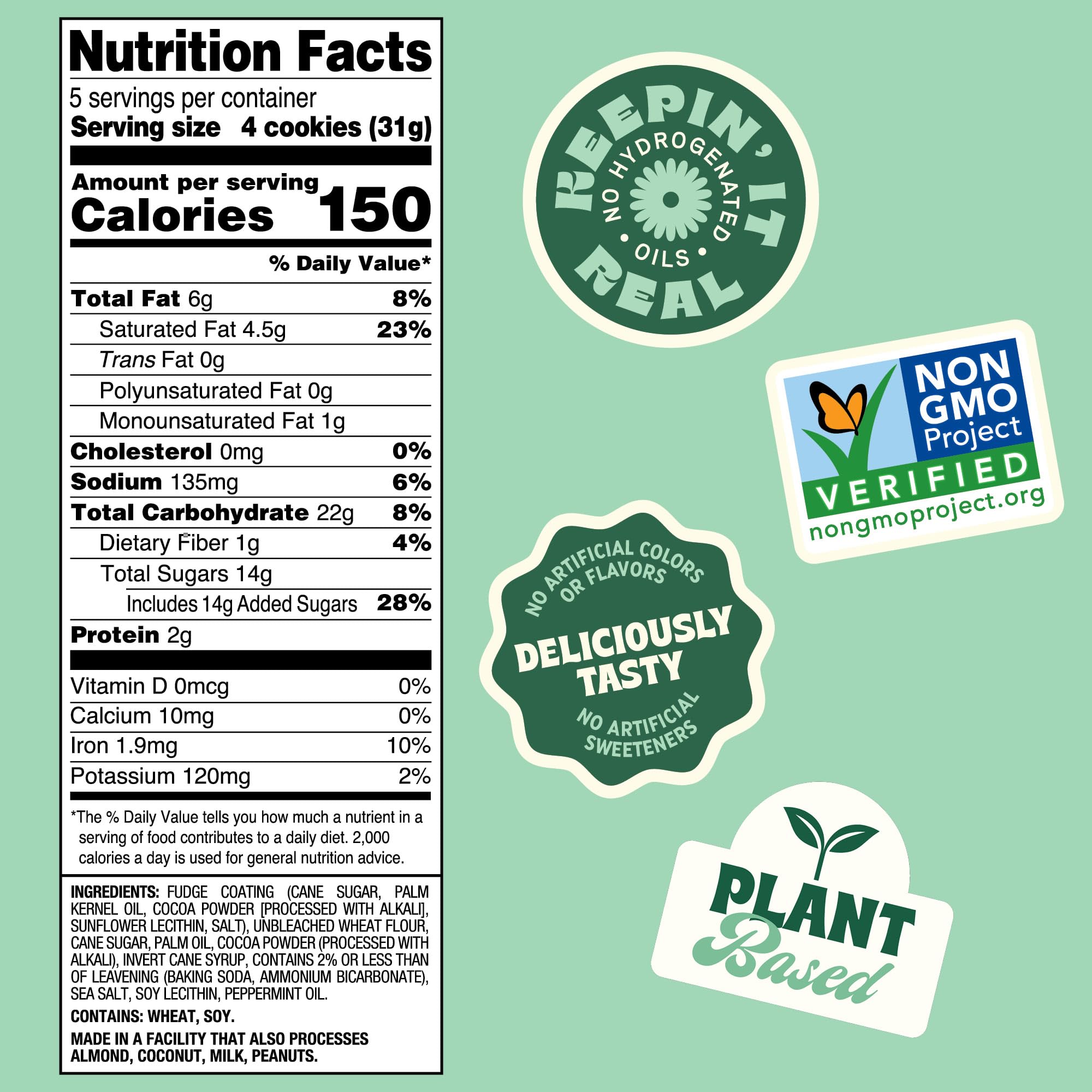 Back to Nature Fudge Mint Cookies, Plant-Based, Non-GMO, Made with Wheat Flour, Snack Happy, 5.5 oz Box
