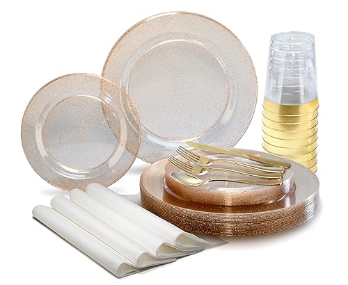 " OCCASIONS " 320pcs set (40 Guests)-Heavyweight Wedding Party Disposable Plastic Plate Set -40 x 10.5'' + 40 x 7.5'' + Silverware + Cups + Napkins