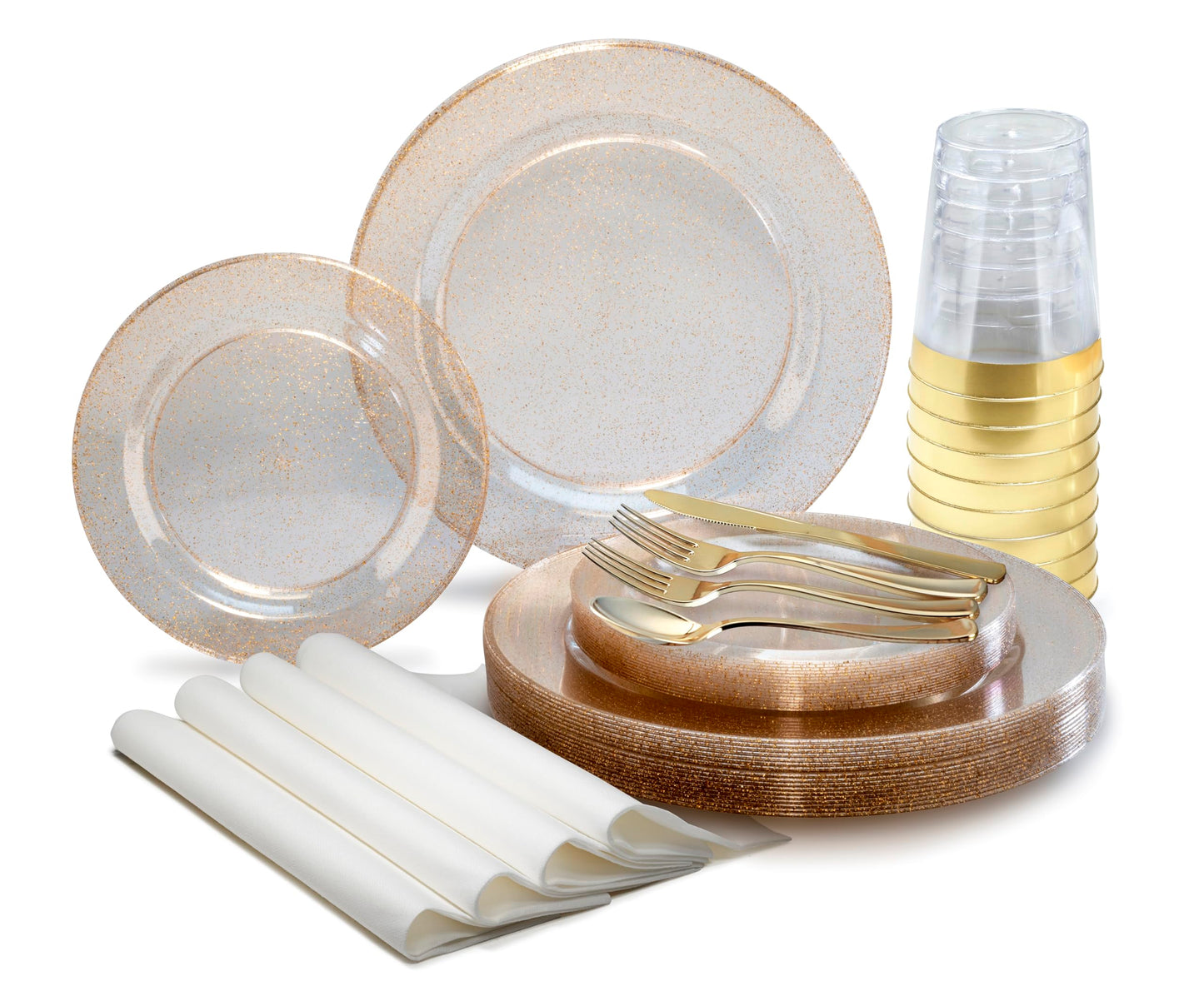 " OCCASIONS " 320pcs set (40 Guests)-Heavyweight Wedding Party Disposable Plastic Plate Set -40 x 10.5'' + 40 x 7.5'' + Silverware + Cups + Napkins