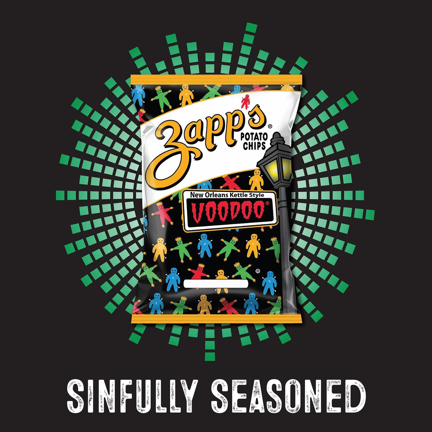 Zapp's New Orleans Voodoo Potato Chips, 42 Count - Crunchy, Gluten Free Snack with Salt, Vinegar, and Smoky BBQ Flavors