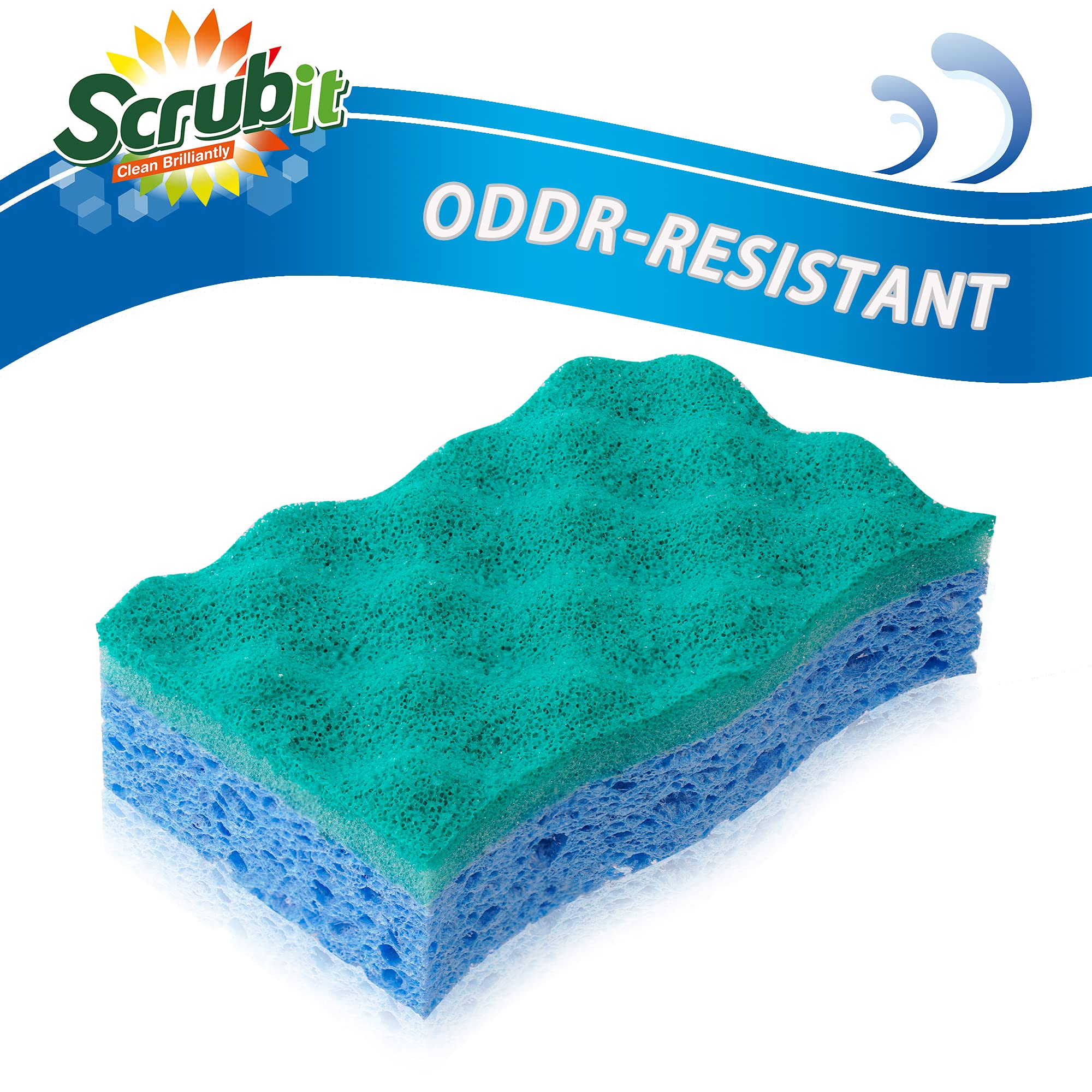 SCRUBIT Multi-Use Scrub Sponge - Non-Scratch Kitchen Sponges for Dishes, Pots & Pans - Heavy Duty & Odor-Free Rippled Scrubbing Pad, Designed